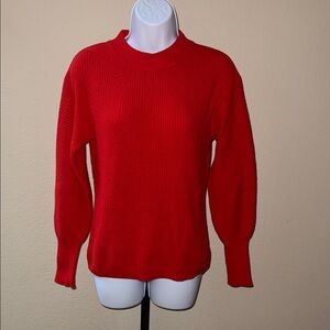 NWT Scoop Red Crew Mock Pointelle Neck Cotton Blend Knit Sweater Women’s Size XS
